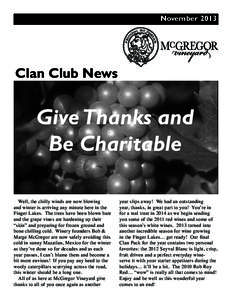 NovemberClan Club News Give Thanks and Be Charitable