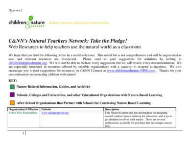 Microsoft Word - ResourcesList-NaturalTeachersNetworkApril2010FINAL]