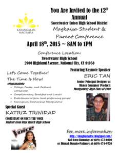 You Are Invited to the 12th Annual Sweetwater Union High School District Magkaisa Student & Parent Conference