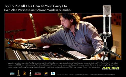 Try To Put All This Gear In Your Carry On.  Even Alan Parsons Can’t Always Work In A Studio. Legendary producer and artist, Alan Parsons is constantly working. But touring and travel means he can’t always have a stud
