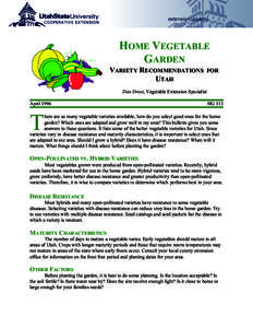 Home Vegetable Garden Variety Recommendations for Utah