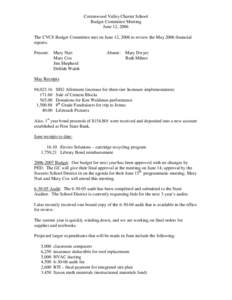 Cottonwood Valley Charter School Budget Committee Meeting June 12, 2006 The CVCS Budget Committee met on June 12, 2006 to review the May 2006 financial reports. Present: