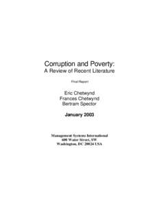 Corruption and Poverty: A Review of Recent Literature Final Report Eric Chetwynd Frances Chetwynd