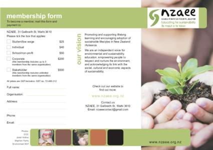 membership form NZAEE, 31 Galbraith St, Waihi 3610 Please tick the box that applies: Student/low wage	  $25