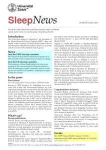 SleepNews[removed] • October 2014 Newsletter of the Clinical Research Priority Program „Sleep and Health“ and the Zurich Center for interdisciplinary Sleep Research (ZiS)