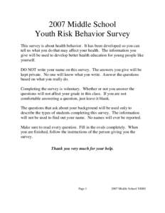 YRBS 2007 Middle School Questionnaire