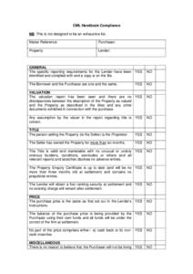 CML Handbook Compliance NB This is not designed to be an exhaustive list. Matter Reference: Purchaser: