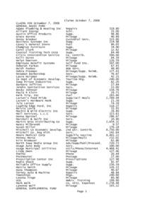 Claims October 7, 2008 CLAIMS FOR Octomber 7, 2008 GENERAL BASIC FUND Adams Plumbing & Heating Inc Alliant Energy Austin Office Products