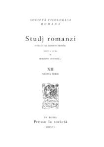 SOCIETÀ FILOLOGICA ROMANA — S T U D J R O M A N Z I — VIII  N.S. SSO OCCII EE TT ÀÀ FFIILLO