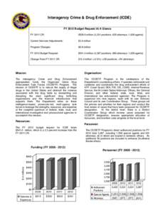 Interagency Crime & Drug Enforcement (ICDE) FY 2012 Budget Request At A Glance FY 2011 CR: $528.6 million (3,331 positions; 635 attorneys; 1,628 agents)