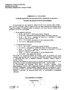 coNsrLluL JUDETULUT GALATI Direclia Arhitect $ef Autoritatea Judeleani de Transport Public COMUNICAT nr[removed]