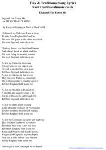 Folk & Traditional Song Lyrics - England Has Taken Me