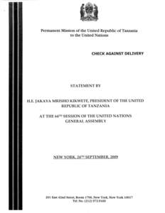 Permanent Mission of the United Republic of Tanzania to the United Nations CHECK AGAINST DELIVERY  STATEMENT BY