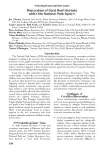 Protecting Oceans and Their Coasts  Restoration of Coral Reef Habitats within the National Park System Jim Tilmant, National Park Service Water Resources Division, 1201 Oak Ridge Drive, Suite 250, Fort Collins, Colorado 