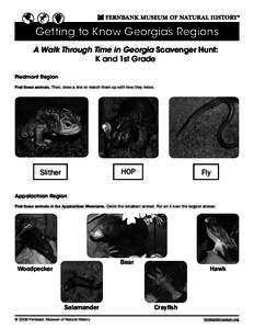 Getting to Know Georgia’s Regions A Walk Through Time in Georgia Scavenger Hunt: K and 1st Grade Piedmont Region Find these animals. Then, draw a line to match them up with how they move.
