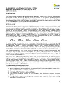 ENGINEERING DEPARTMENT, PARKING SYSTEM REVENUE AUDIT FY 10 – 12 (Thru May 31, 2012) CITY AUDIT  OCTOBER 25, 2012