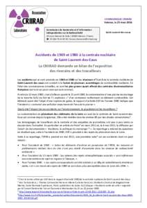 COMMUNIQUE CRIIRAD Valence, le 25 mars 2016 Commission de Recherche et d’Information Indépendantes sur la Radioactivité  Saint-Laurent-des-eaux