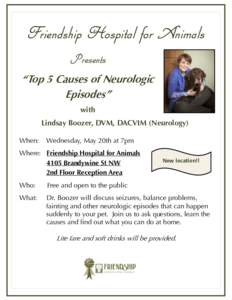 Friendship Hospital for Animals Presents “Top 5 Causes of Neurologic Episodes” with Lindsay Boozer, DVM, DACVIM (Neurology)