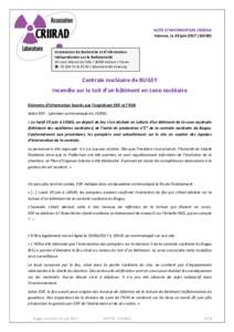 NOTE D’INFORMATION CRIIRAD Valence, le 20 juin16h30) Commission de Recherche et d’Information Indépendantes sur la Radioactivité 29 cours Manuel de FallaValence / France