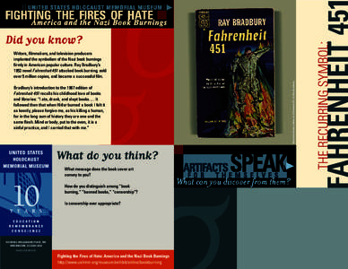 Freedom of expression / Book burning / Censorship / Fahrenheit 451 / Ray Bradbury / Fahrenheit / Nazi book burnings / Raoul Wallenberg / Bradbury / Literature / Fiction / Science fiction