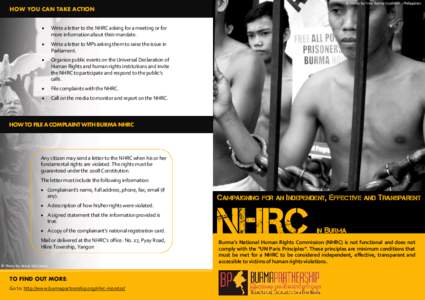 © Photo by Free Burma Coalition - Philippines  HOW YOU CAN TAKE ACTION   Write a letter to the NHRC asking for a meeting or for