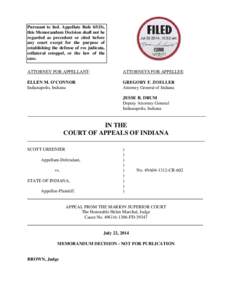 Pursuant to Ind. Appellate Rule 65(D), this Memorandum Decision shall not be regarded as precedent or cited before any court except for the purpose of establishing the defense of res judicata, collateral estoppel, or the