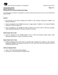 State of California, Department of Transportation  Transportation Permit Special Conditions for Crossing the San Francisco-Oakland Bay Bridge