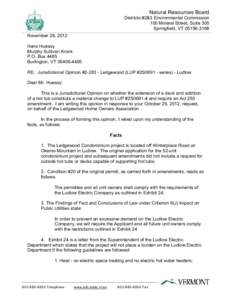 Natural Resources Board Districts #2&3 Environmental Commission 100 Mineral Street, Suite 305 Springfield, VT[removed]November 28, 2012 Hans Huessy