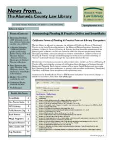News From…  The Alameda County Law Library 125 12th Street Oakland, CA[removed] -4800