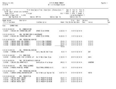 February 14, [removed]:39 PM CITY OF ORANGE TOWNSHIP Bill List By Budget Account