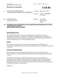 State of California DEPARTMENT OF TRANSPORTATION Business, Transportation and Housing Agency  Memorandum