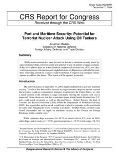 Port and Maritime Security: Potential for Terrorist Nuclear Attack Using Oil Tankers