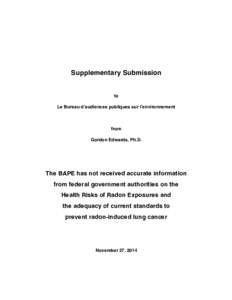 Supplementary Submission  to Le Bureau d’audiences publiques sur l’environnement  from