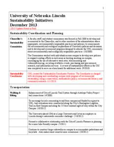 1  University of Nebraska-Lincoln Sustainability Initiatives December[removed]Updates Noted in Red)