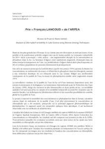 Isabel Kiefer Sciences et Ingénierie de l’environnement [removed] Prix « François LANCOUD » de l’ARPEA Résume du Projet de Master intitulé :