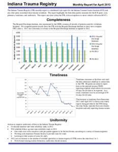 Indiana Trauma Registry  Monthly Report for April 2013 The Indiana Trauma Registry (ITR) monthly report is a dashboard style report for the Indiana Criminal Justice Institute (ICJI) and any other party concerned about tr