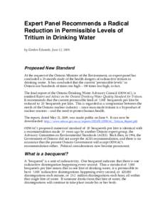 Expert Panel Recommends a Radical Reduction in Permissible Levels of Tritium in Drinking Water by Gordon Edwards, June 12, [removed]Proposed New Standard
