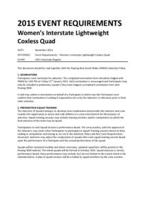 2015 EVENT REQUIREMENTS Women’s Interstate Lightweight Coxless Quad DATE:  November 2014
