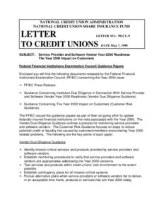NATIONAL CREDIT UNION ADMINISTRATION NATIONAL CREDIT UNION SHARE INSURANCE FUND LETTER  LETTER NO.: 98-CU-9