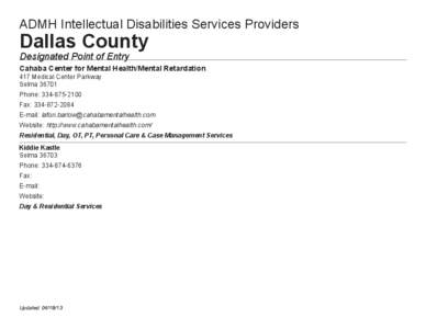 ADMH Intellectual Disabilities Services Providers  Dallas County Designated Point of Entry  Cahaba Center for Mental Health/Mental Retardation