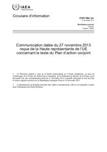 INFCIRC[removed]Communication dated 27 November 2013 received from the EU High Representative concerning the text of the Joint Plan of Action - French