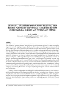 ASSESSING HOST RANGES OF PARASITOIDS AND PREDATORS _________________________________  CHAPTER 4. ANALYSIS OF FAUNA IN THE RECEIVING AREA FOR THE PURPOSE OF IDENTIFYING NATIVE SPECIES THAT EXOTIC NATURAL ENEMIES MAY POTEN