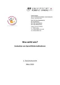 CAMPUS LANDAU INSTITUT FÜR BILDUNG IM KINDES- UND JUGENDALTER PROJEKT „WAS WIRKT WIE“ PROF. DR. GISELA KAMMERMEYER DR. SUSANNA ROUX DIPL.-PÄD. LISA SCHNEIDER