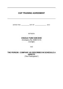 CGP TRAINING AGREEMENT  DATED THIS DAY OF