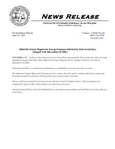 News Release Office Of Attorney General Alan Wilson State of South Carolina For Immediate Release April 23, 2013