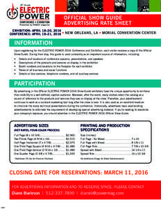 18th Annual  OFFICIAL SHOW GUIDE ADVERTISING RATE SHEET EXHIBITION: APRIL 18–20, 2016 CONFERENCE: APRIL 18–21, 2016 • NEW ORLEANS, LA • MORIAL CONVENTION CENTER