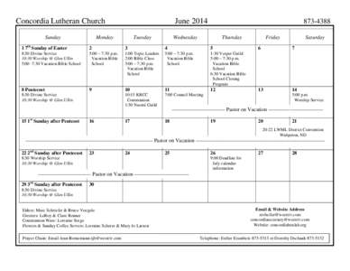 Concordia Lutheran Church Sunday June[removed]Monday