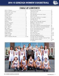 W W W. G O Z A G S . C O M[removed]GONZAGA WOMEN’S BASKETBALL TABLE OF CONTENTS[removed]Rosters ................................................. 2