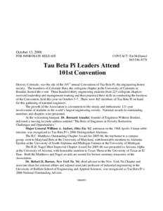 October 13, 2006 FOR IMMEDIATE RELEASE CONTACT: Pat McDaniel