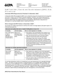 SPCC Rule Amendments - Amended SPCC Requirements Finalized in December 2006